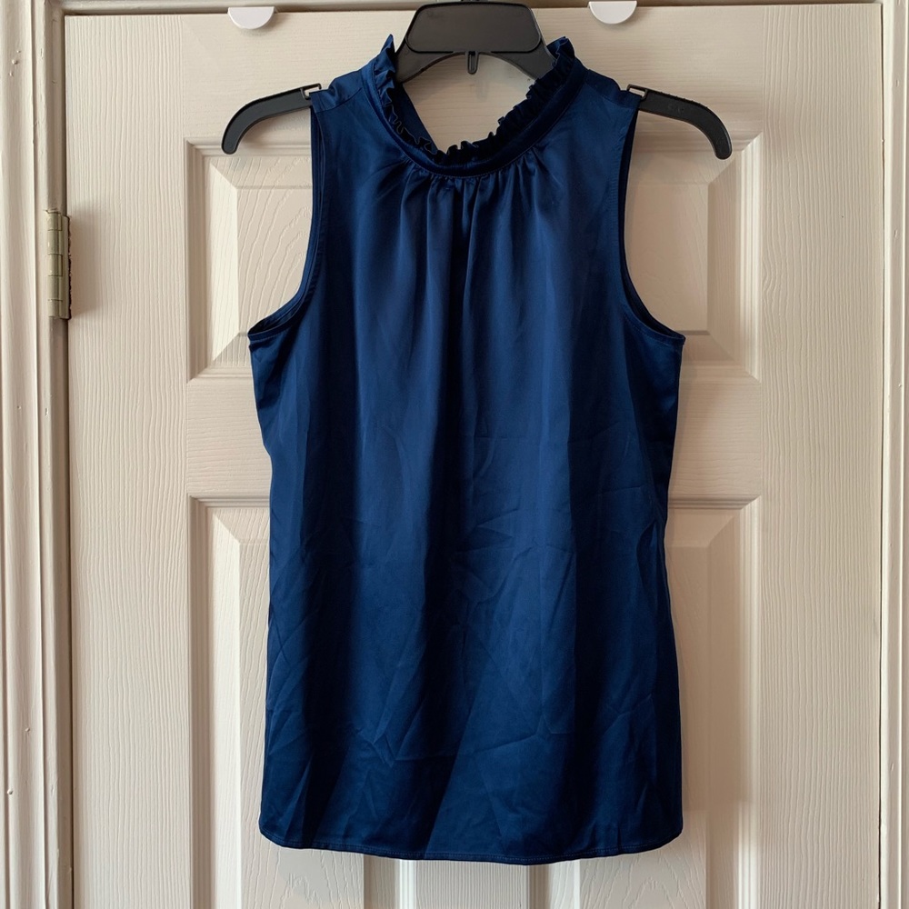 Ann Taylor, navy high neck sleeveless blouse